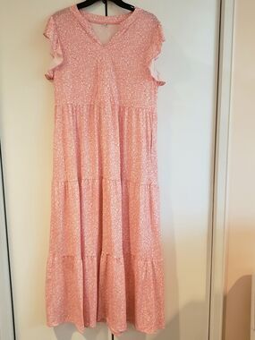 Pink Floral Tiered Maxi Dress